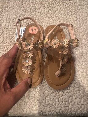 Girls' Pink Floral T-Strap Sandals